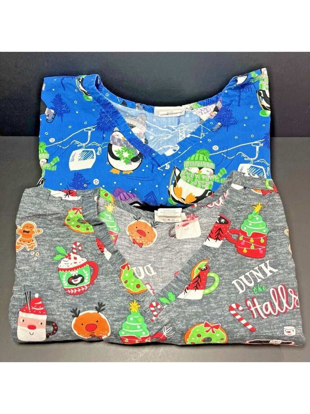 Size XL Scrubstar Women’s Scrub Tops X2 Christmas Winter Themed 2 Pockets BD